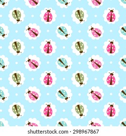 Seamless ladybug illustration  pattern with shabby chic style