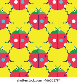 Seamless Ladybug Pattern Colorful, Insect Vector
