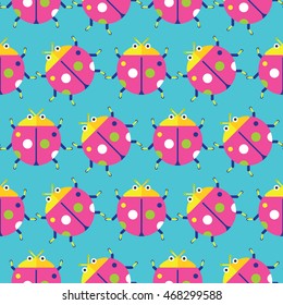 Seamless Ladybug Pattern Colorful, Insect Vector