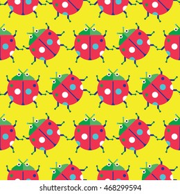 Seamless Ladybug Pattern Colorful, Insect Vector