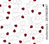 Seamless ladybug pattern featuring adorable red beetles with black dots. Vector illustration on white.