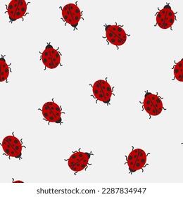 Seamless ladybug pattern. Hand drawn vector illustration. Abstract shapes and doodles. Modern graphic design.