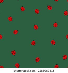 Seamless ladybug pattern. Hand drawn vector illustration. Abstract shapes and doodles. Modern graphic design.
