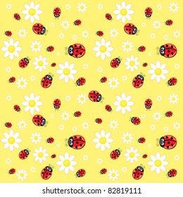 Seamless ladybug pattern. Illustration of a designer on a yellow background