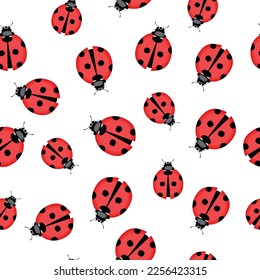 Seamless ladybug pattern. Insects, beetles.