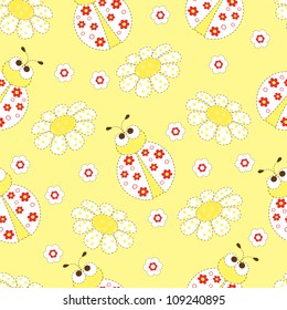 seamless with ladybugs and daisies