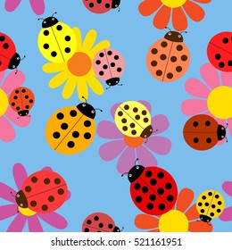Seamless ladybugs and flowers.
