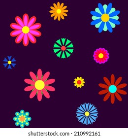 Seamless ladybugs and flowers on a black background.