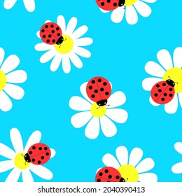 Seamless ladybugs and flowers the vector illustration.
