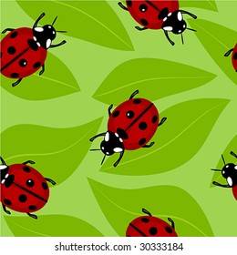 Seamless with ladybugs on leaves