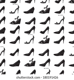 Seamless lady's shoes black and white pattern.