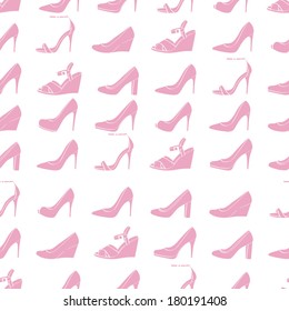 Seamless lady's shoes light pattern. Pink and white colors.