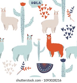 Seamless lama pattern. Simple vector background.