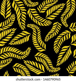 seamless lanceolate golden leaves on black background vector illustration
