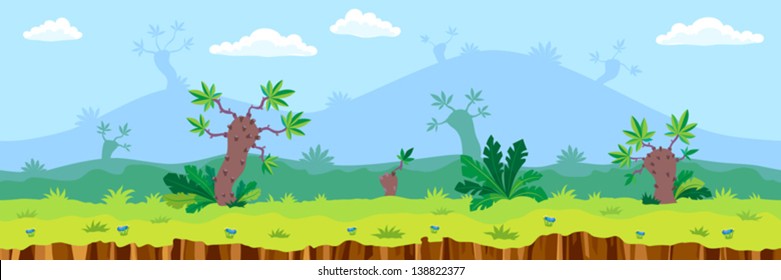 Seamless landscape, cartoon fantastic desert background. Vector.