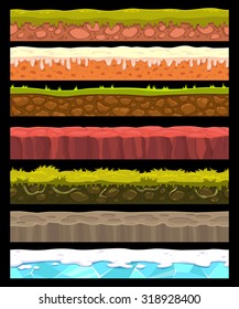 Conjunto de elementos de paisagem sem emenda, coleção de terreno vetorial