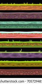 Seamless landscape elements set. Vector ground collection for game user interface design. Soil, stone, grass, floor.
