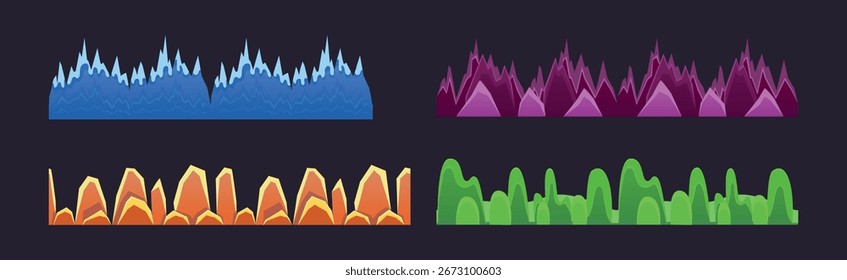 Seamless Landscape Grounds and Rock Terrain For Game Vector Set