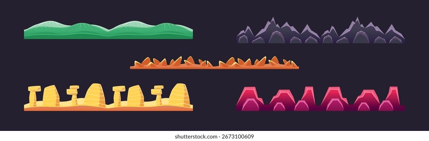 Seamless Landscape Grounds and Rock Terrain For Game Vector Set