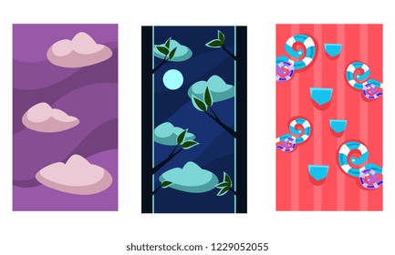 Seamless landscapes for game background, user interface assets for mobile apps or video games vector Illustration on a white background