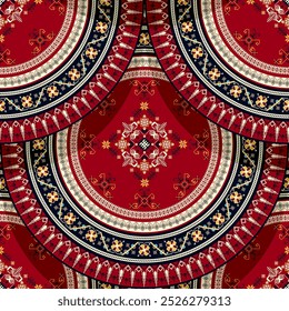 Seamless Latvian embroidery circular pattern, vector template for your design