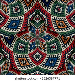 Seamless Latvian embroidery circular pattern, vector template for your design