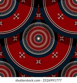 Seamless Latvian embroidery circular pattern, vector template for your design