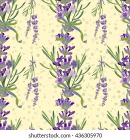 Seamless Lavender flowers background. Botanical illustrations are drawn by hand