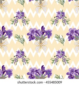 Seamless Lavender flowers background. Botanical illustrations are drawn by hand