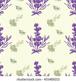Seamless Lavender flowers background. Botanical illustrations are drawn by hand