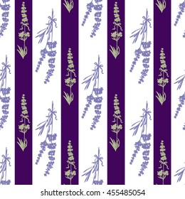 Seamless Lavender flowers background. Botanical illustrations are drawn by hand