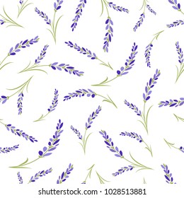 Seamless lavender flowers pattern on white background.