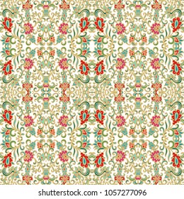 Seamless lavish decorative vector pattern with paisley ornament on white background