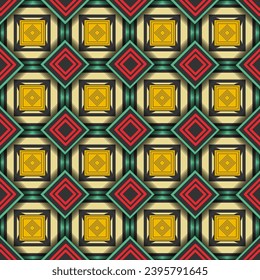 Seamless layered background with colorful decorated geometric shapes. Evenly spaced squares. Vector illustration