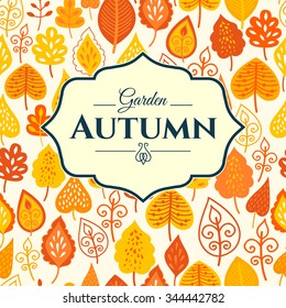 Seamless leaf background. Funny doodling. Cartoon elements for decoration and create your design.  Fabulous pattern on white. Orange pattern.