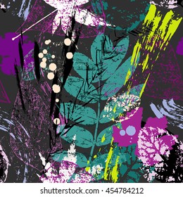 seamless leaf background, with strokes and splashes