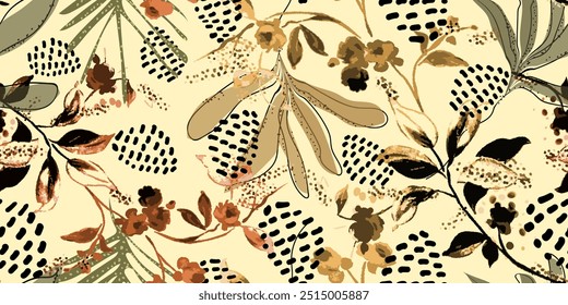 Seamless leaf floral pattern. Autumn fashion design. Trendy fabric prints. Vector illustration