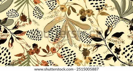 Seamless leaf floral pattern. Autumn fashion design. Trendy fabric prints. Vector illustration