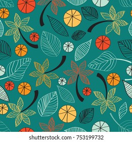 Seamless leaf and flower design in color