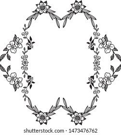 Seamless leaf flower frame pattern in black and white colors. Vector