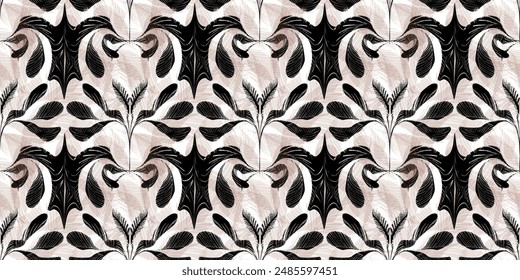 Nahtloser Blatt-Luxus-Hintergrund. Editierbare Blumenmuster Stoff Mode. Alte Bio-Ornamente. Kurven bedamaksen antike Dekoration. Vektorillustration