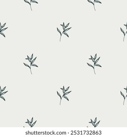 Seamless leaf pattern. An ancient sketch of leaves. A hand drawn illustration.