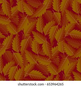 Seamless leaf pattern. Background in small red leaves on a red background for textiles, fabric, cotton fabric, cover, wallpaper, stamp, gift wrap, postcard.