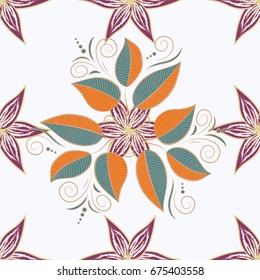 Seamless leaf pattern can be used for wallpaper, website background, wrapping paper, invitation, flyer, banner or website. Hand drawn Vector illustration. Of bright elements.