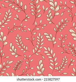 Seamless leaf pattern. coral, beige. Vector background