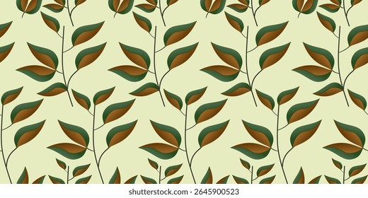 Seamless leaf pattern with floral elements and nature inspired design for wallpaper and textile