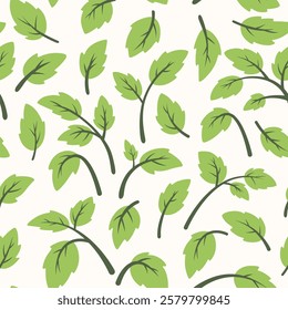 Seamless Leaf Pattern, Green Leaves, Botanical Background. Nature, Leafy Design, Herbal Illustration. Plant Foliage, Floral Wallpaper, Greenery Art, Botanical Leaf Seamless Texture