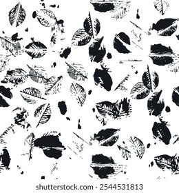 Seamless leaf pattern with hand drawn art abstract flower and leaf background elements isolated in black and white colors