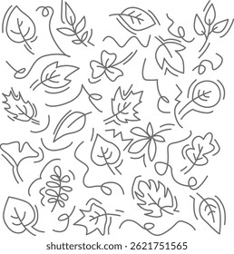 Seamless leaf pattern in minimalist line art style. Hand-drawn botanical elements perfect for fabric, packaging, wallpaper, and eco-friendly design projects.
