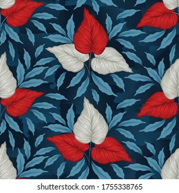 Seamless  leaf pattern on navy